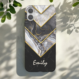 Elegant zwart grijs uniek geometrisch iPhone 16 hoesje