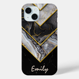 Elegant zwart grijs uniek geometrisch iPhone 15 case