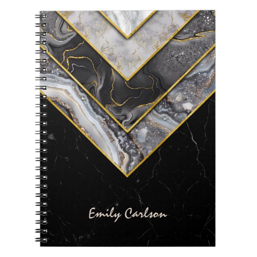 Elegant zwart grijs uniek geometrisch schetsboek notitieboek (Voorkant)