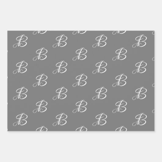Elegant zwart grijs wit monogram van het douaneman inpakpapier vel (Voorkant 2)