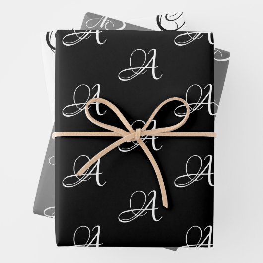 Elegant zwart grijs wit monogram van het douaneman inpakpapier vel (In situ)