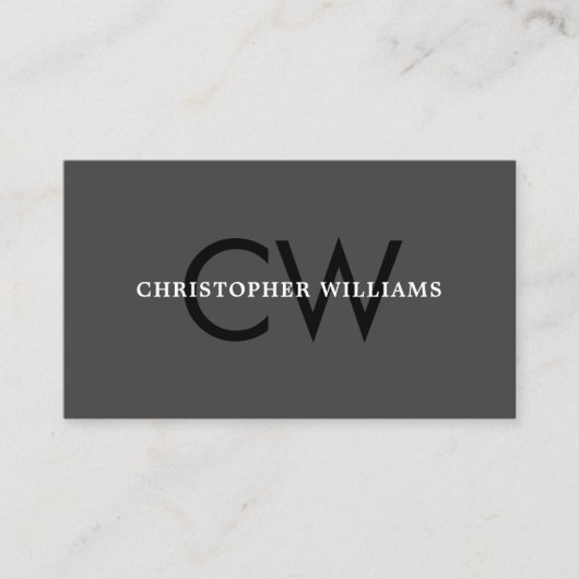 Elegant Zwart Grijs Wit Vet Monogram Consultant Visitekaartje (Voorkant)