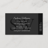 Elegant zwart grijs witte grote Initialen kwalitei Visitekaartje (Achterkant)