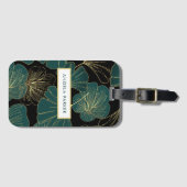 Elegant Zwart Groen Goud Omtrek Ginkgo Bladeren Bagagelabel (Voorkant (horizontaal))
