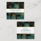 Elegant Zwart Groen Goud Omtrek Ginkgo Bladeren Vierkante Visitekaartje (Voorkant / Achterkant)