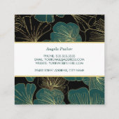 Elegant Zwart Groen Goud Omtrek Ginkgo Bladeren Vierkante Visitekaartje (Achterkant)