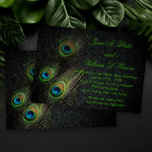 Elegant Zwart Groen Goud Peacock Bruiloft Kaart<br><div class="desc">Elegante smaragdgroene en gouden pauw veer bruiloft uitnodigingen. Deze elegante pauw bruiloft uitnodiging is gemakkelijk aangepast voor uw evenement. U kunt het afbeelding op de achtergrond aan de achterkant verwijderen als u uw eigen achtergrondkleur wilt kiezen,  zoals zwart.</div>
