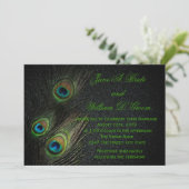 Elegant Zwart Groen Goud Peacock Bruiloft Kaart (Staand voorkant)
