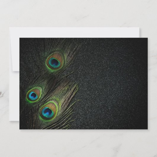 Elegant Zwart Groen Goud Peacock Bruiloft Kaart (Achterkant)