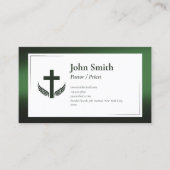 Elegant Zwart Groen Kerk Pastor Priester Visitekaartje (Voorkant)