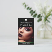 Elegant Zwart Groen Lijnen Foto QR Code Sjabloon Visitekaartje (Staand voorkant)