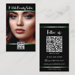 Elegant Zwart Groen Logo Foto QR Code Sjabloon Visitekaartje
