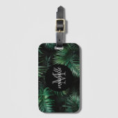 Elegant zwart groen Tropische palmbladeren Monogra Bagagelabel (Voorkant (verticaal))
