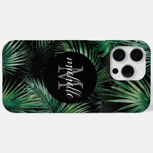 Elegant zwart groen Tropische palmbladeren Monogra Case-Mate iPhone Case (Achterkant (horizontaal))