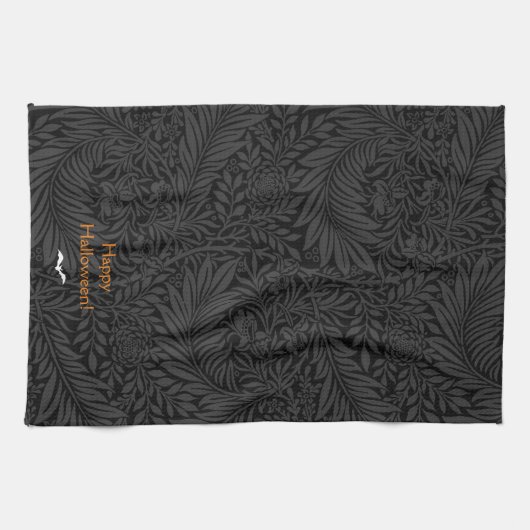 Elegant Zwart Halloween Bloemen Botanisch Theedoek (Horizontaal)