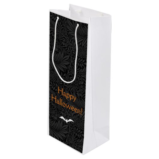 Elegant Zwart Halloween Bloemen Botanisch Wijn Cadeautas (Voorkant Gekanteld)