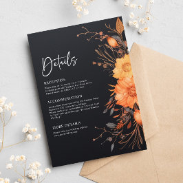 Elegant Zwart Herfst Bloemen Waterverf Bruiloft Informatiekaartje