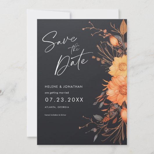 Elegant Zwart Herfst Bloemen Waterverf Bruiloft Save The Date (Voorkant)