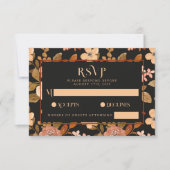 Elegant Zwart Herfst Koper Bloemen Boho Bruiloft RSVP Kaartje (Voorkant)