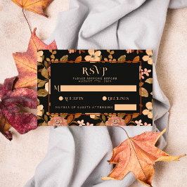 Elegant Zwart Herfst Koper Bloemen Boho Bruiloft RSVP Kaartje