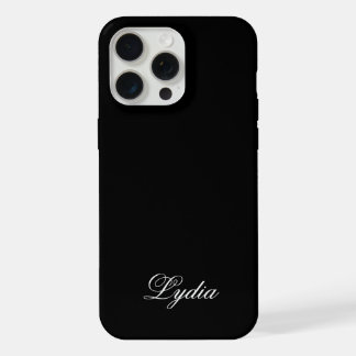 Elegant Zwart Hoesje en Witte Monogram Naam iPhone 15 Pro Max Case