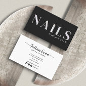 Elegant Zwart Holografisch Nageltechnicus Visitekaartje