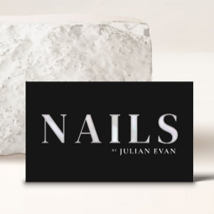 Elegant Zwart Holografisch Nageltechnicus Visitekaartje