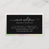 Elegant zwart holografisch regenboog glitter scrip visitekaartje (Achterkant)