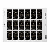 Elegant zwart honing label met honingbij en bij (Full Sheet)