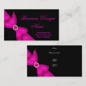 Elegant Zwart Hot Pink Diamond Bow Design 2 Visitekaartje (Voorkant / Achterkant)