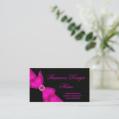 Elegant Zwart Hot Pink Diamond Bow Design 2 Visitekaartje (Staand voorkant)