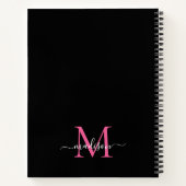 Elegant zwart Hot Pink Monogram Script Naam Recept Notitieboek (Achterkant)