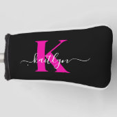Elegant zwart Hot Pink Script Monogram Golfheadcover (Voorkant)