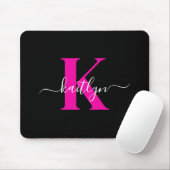 Elegant zwart Hot Pink Script Monogram Muismat (Met muis)