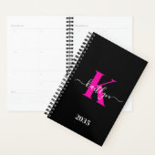 Elegant zwart Hot Pink Script Monogram Planner (Display)
