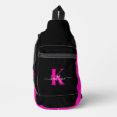 Elegant zwart Hot Pink Script Monogram Sling Bag (Voorkant)