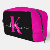 Elegant zwart Hot Pink Script Monogram Toilettasje (Rechterhoek)