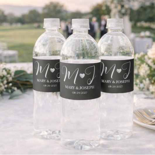 Elegant Zwart Huwelijksfles Waterfles Label Op Maa Etiket