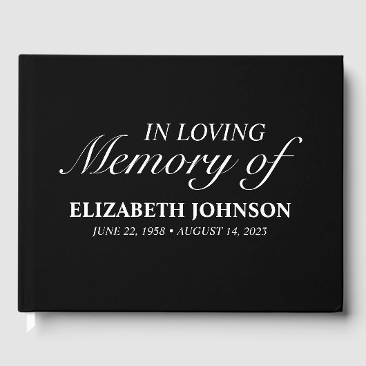 Elegant zwart in liefdevol geheugen gastenboek (Voorkant)