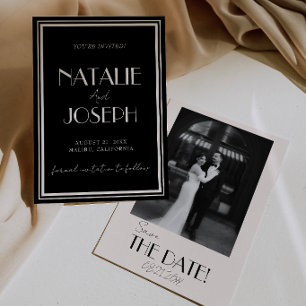 Elegant Zwart Ivoor Oud Geld Foto Klasse Trouwfees Save The Date