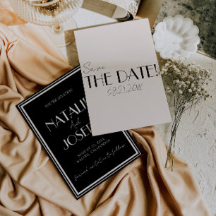 Elegant Zwart Ivoor Oude Rijkdom Whimsical Bruilof Save The Date