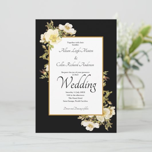 Elegant zwart ivoor  Roos Luxe bruiloft Kaart (Staand voorkant)