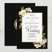 Elegant zwart ivoor  Roos Luxe bruiloft Kaart