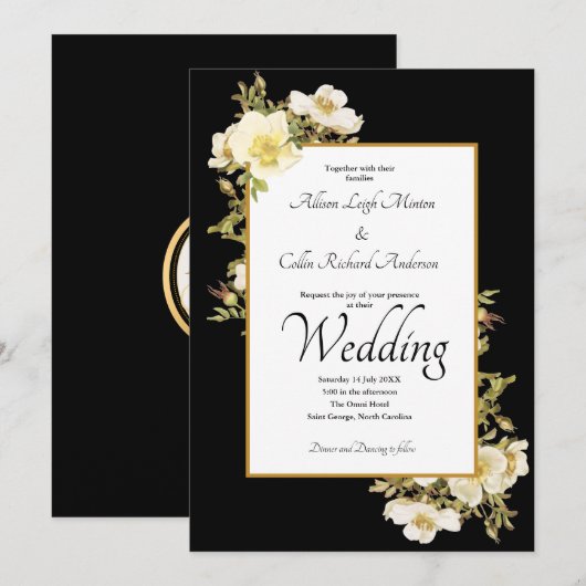 Elegant zwart ivoor  Roos Luxe bruiloft Kaart (Voorkant / Achterkant)