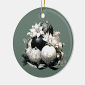 Elegant zwart ivoor salie groen Kerstornament Keramisch Ornament (Links)