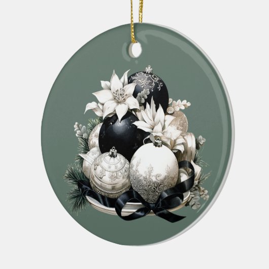 Elegant zwart ivoor salie groen Kerstornament Keramisch Ornament (Links)