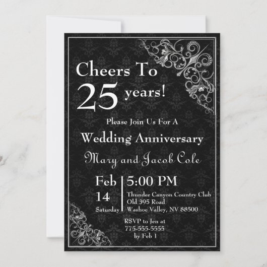 Elegant zwart Jubileum Kaart (Voorkant)