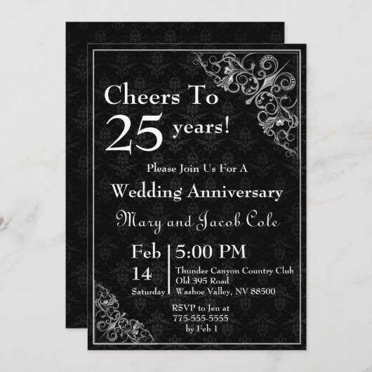 Elegant zwart Jubileum Kaart (Voorkant / Achterkant)