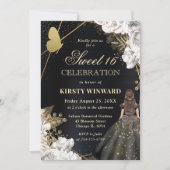 Elegant Zwart Jurk Brunette Vrouw Bloemen Zoet 16 Kaart (Voorkant)