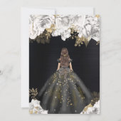 Elegant Zwart Jurk Brunette Vrouw Bloemen Zoet 16 Kaart (Achterkant)